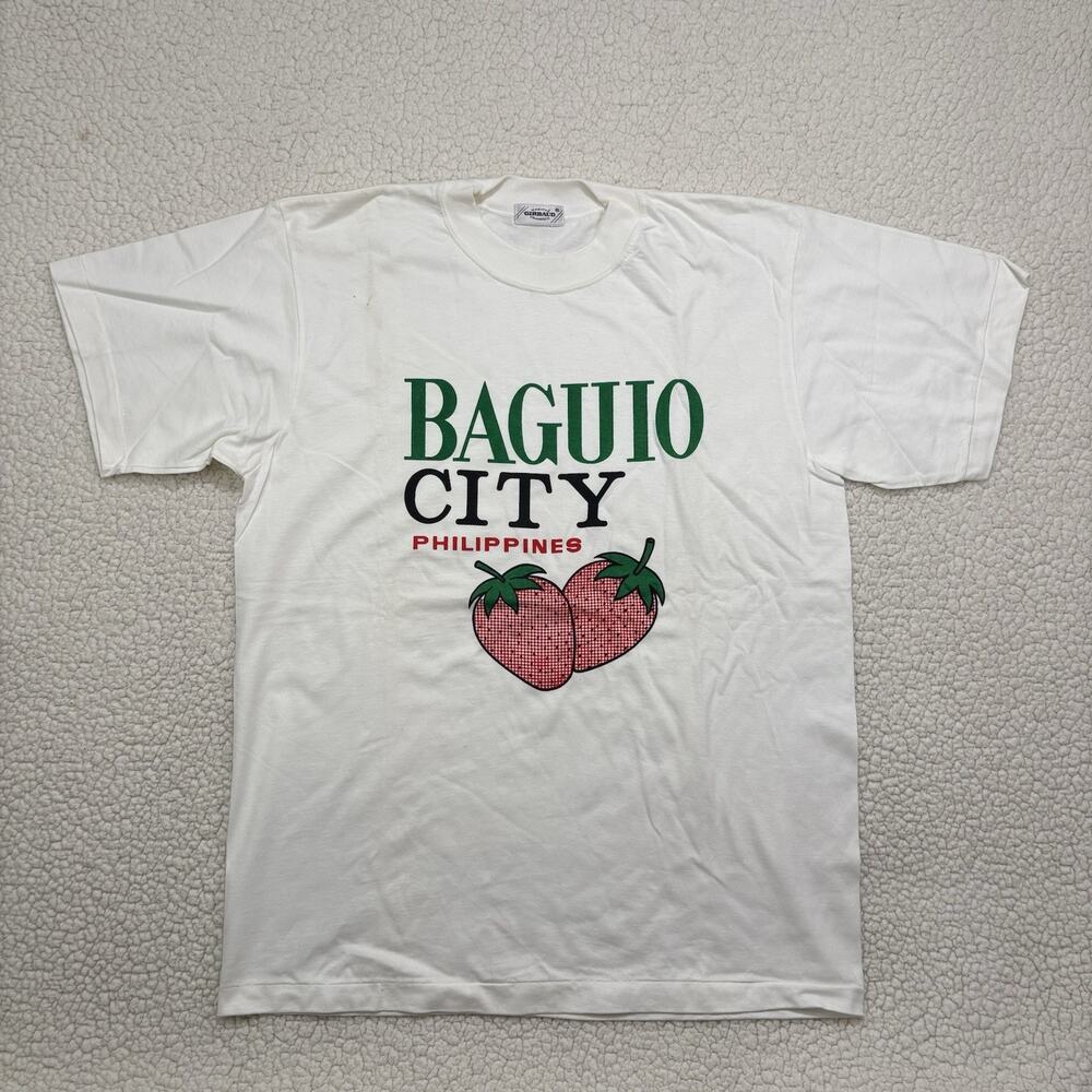 Vtg Baguio City Philippines Tourist T-Shirt White Graphic Tee Souvenir Girbaud